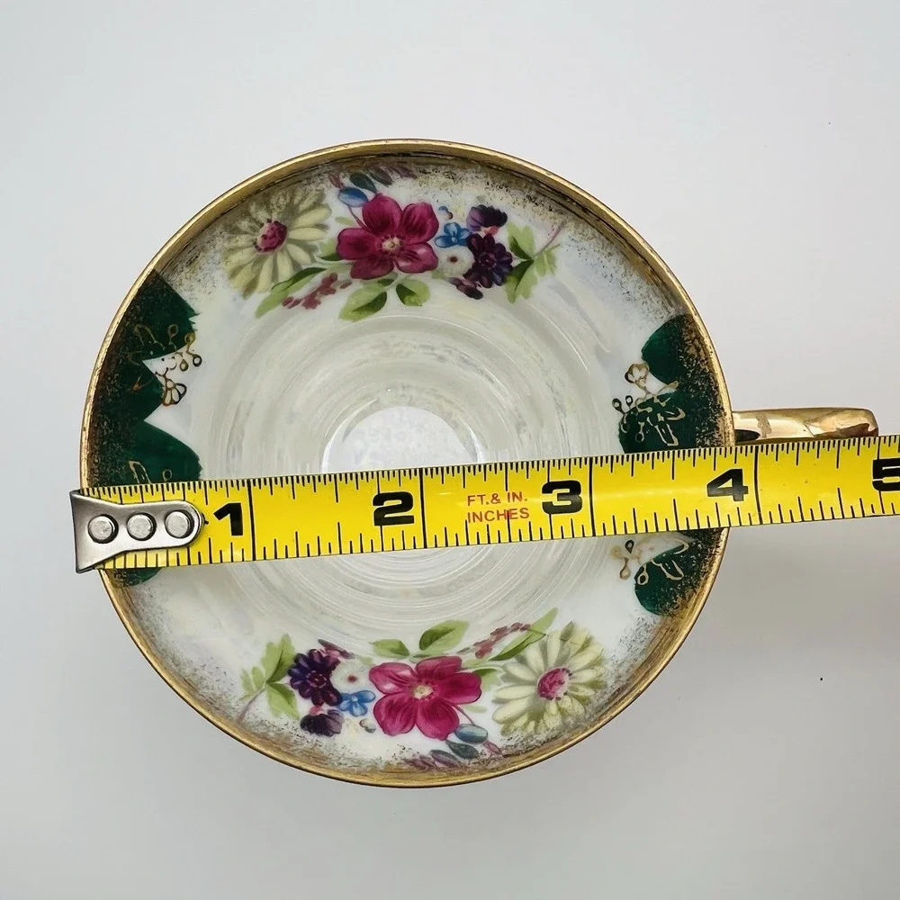 Trimont Ware Japan Pedestal Teacup Saucer Floral Gold Gilt Luster Vintage Tea Se
